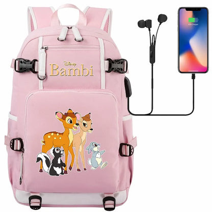 Bambi USB Teenagers Schoolbags Women Men Laptop Travel Backpack Girl Boys Kids School Book Bags