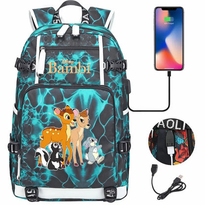 Bambi USB Teenagers Schoolbags Women Men Laptop Travel Backpack Girl Boys Kids School Book Bags