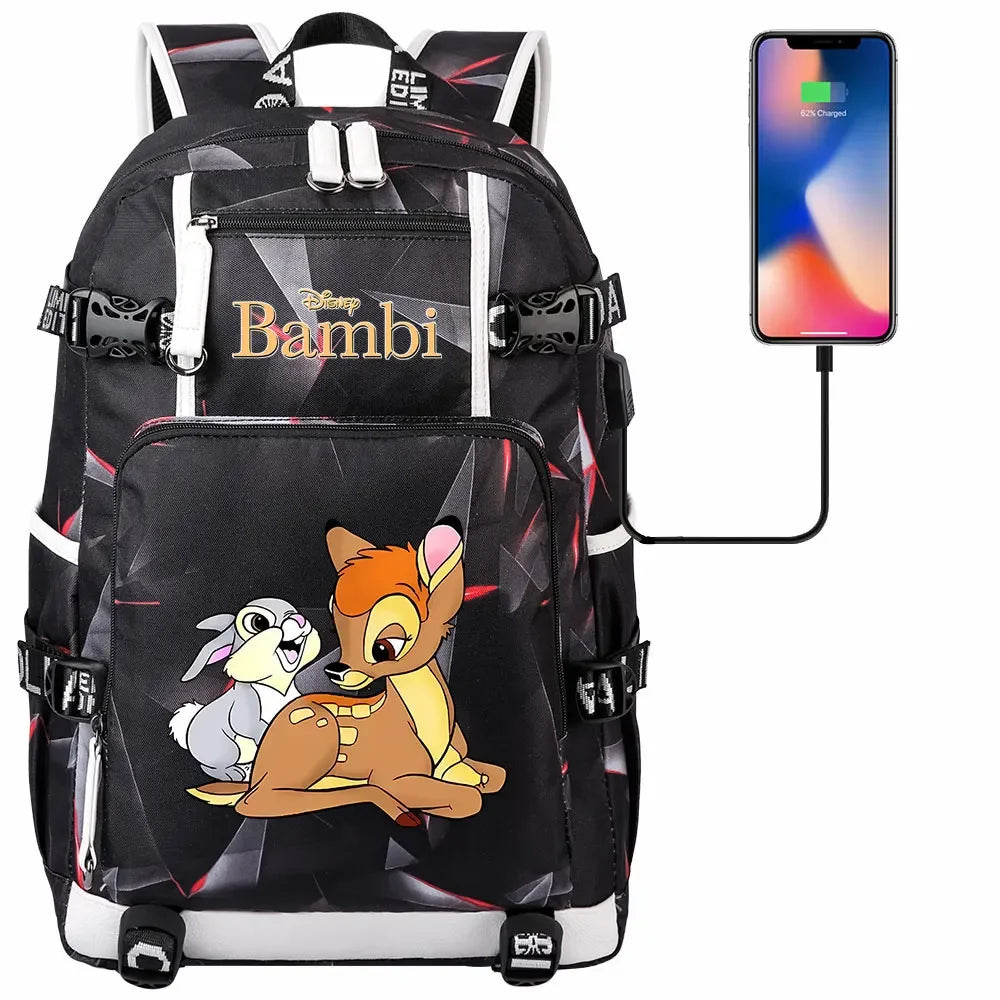 Bambi USB Teenagers Schoolbags Women Men Laptop Travel Backpack Girl Boys Kids School Book Bags