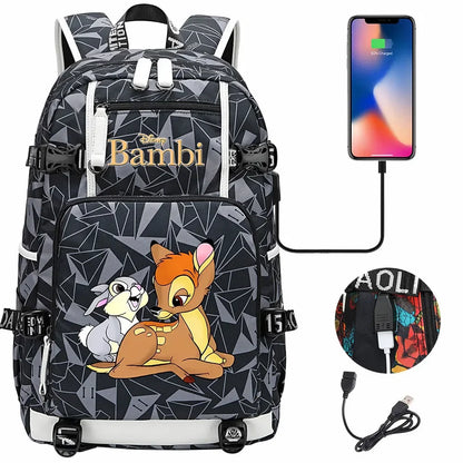 Bambi USB Teenagers Schoolbags Women Men Laptop Travel Backpack Girl Boys Kids School Book Bags