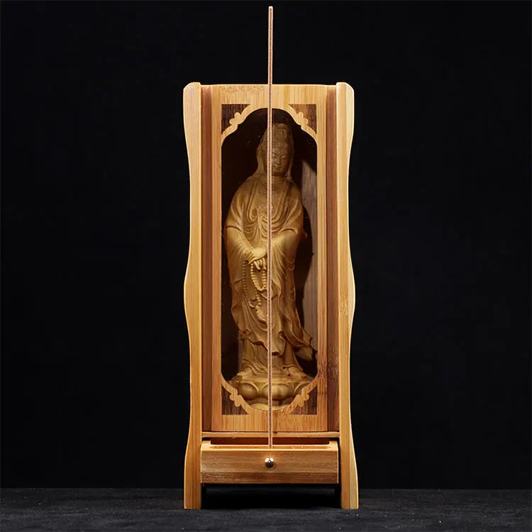 Bamboo 10cm 20cm Buddhist Altar Sculpture Buddha Shrine Wood Carving Boxwood Statue Home Decor