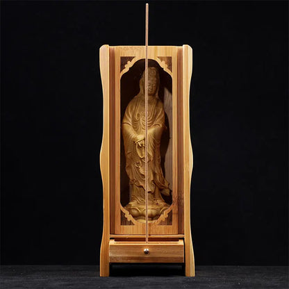 Bamboo 10cm 20cm Buddhist Altar Sculpture Buddha Shrine Wood Carving Boxwood Statue Home Decor