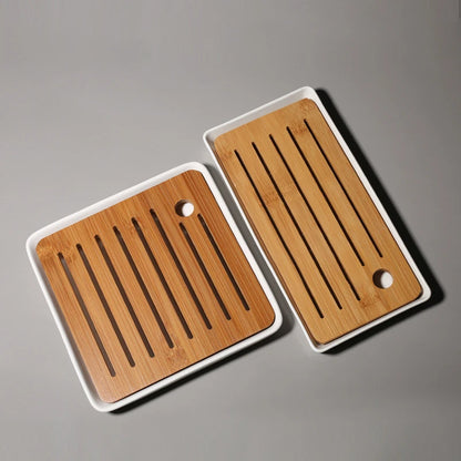 Bamboo Cover Ceramic Pot Bearing Holder Aesthetic Gaiwan Tray Small Dry Brew Table Tea Tray Tea Ceremony Accessories Decoration