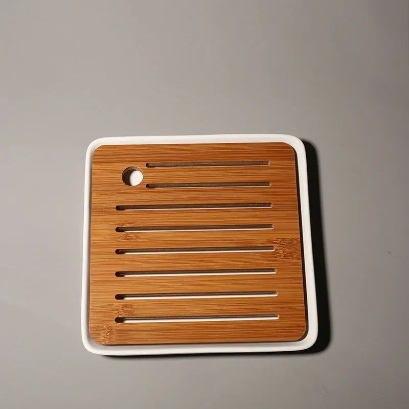 Bamboo Cover Ceramic Pot Bearing Holder Aesthetic Gaiwan Tray Small Dry Brew Table Tea Tray Tea Ceremony Accessories Decoration