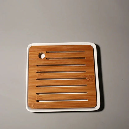 Bamboo Cover Ceramic Pot Bearing Holder Aesthetic Gaiwan Tray Small Dry Brew Table Tea Tray Tea Ceremony Accessories Decoration