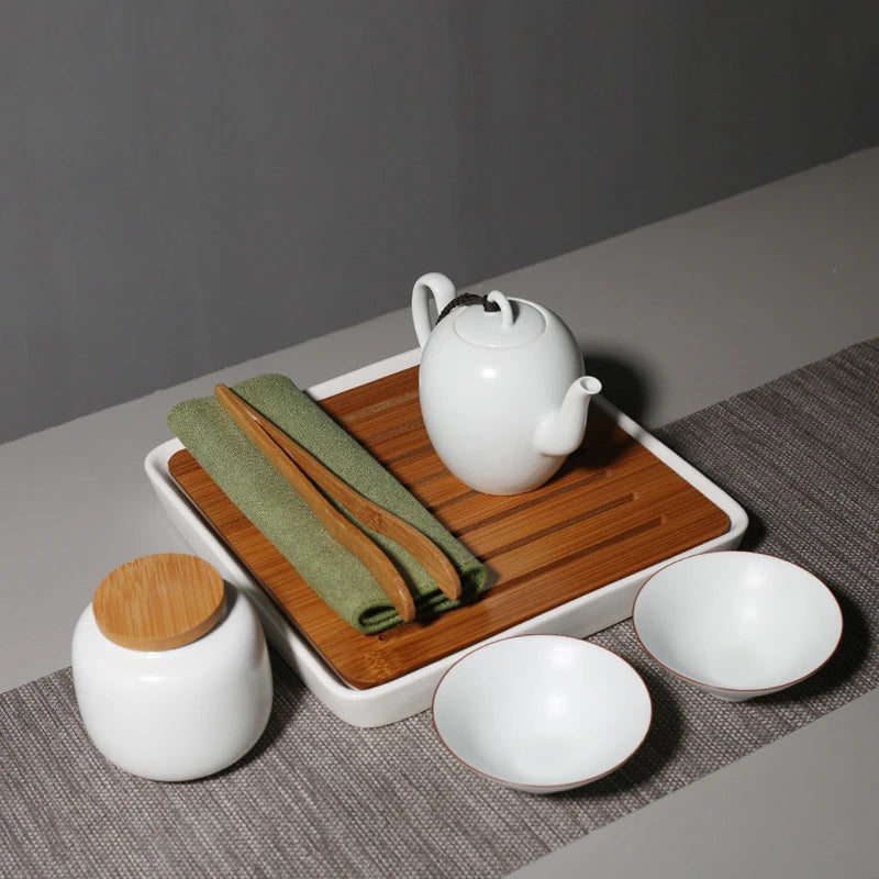 Bamboo Cover Ceramic Pot Bearing Holder Aesthetic Gaiwan Tray Small Dry Brew Table Tea Tray Tea Ceremony Accessories Decoration