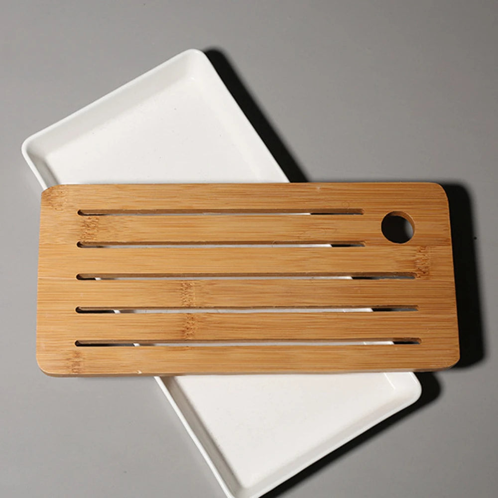Bamboo Cover Ceramic Pot Bearing Holder Aesthetic Gaiwan Tray Small Dry Brew Table Tea Tray Tea Ceremony Accessories Decoration
