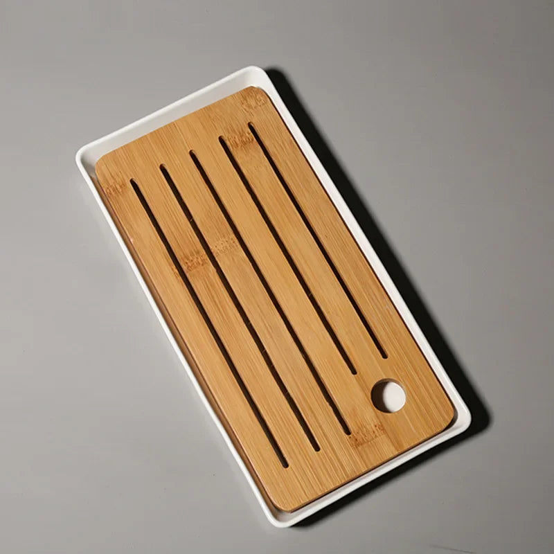 Bamboo Cover Ceramic Pot Bearing Holder Aesthetic Gaiwan Tray Small Dry Brew Table Tea Tray Tea Ceremony Accessories Decoration