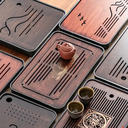 Bamboo Kungfu Tea Tray New Household Simple Water Storage Japanese Rectangular Modern Tea Table Dry wet amphibious Tray Tea Gift