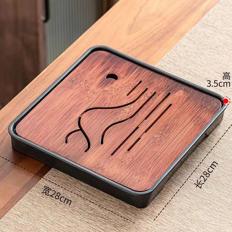 Bamboo Kungfu Tea Tray New Household Simple Water Storage Japanese Rectangular Modern Tea Table Dry wet amphibious Tray Tea Gift