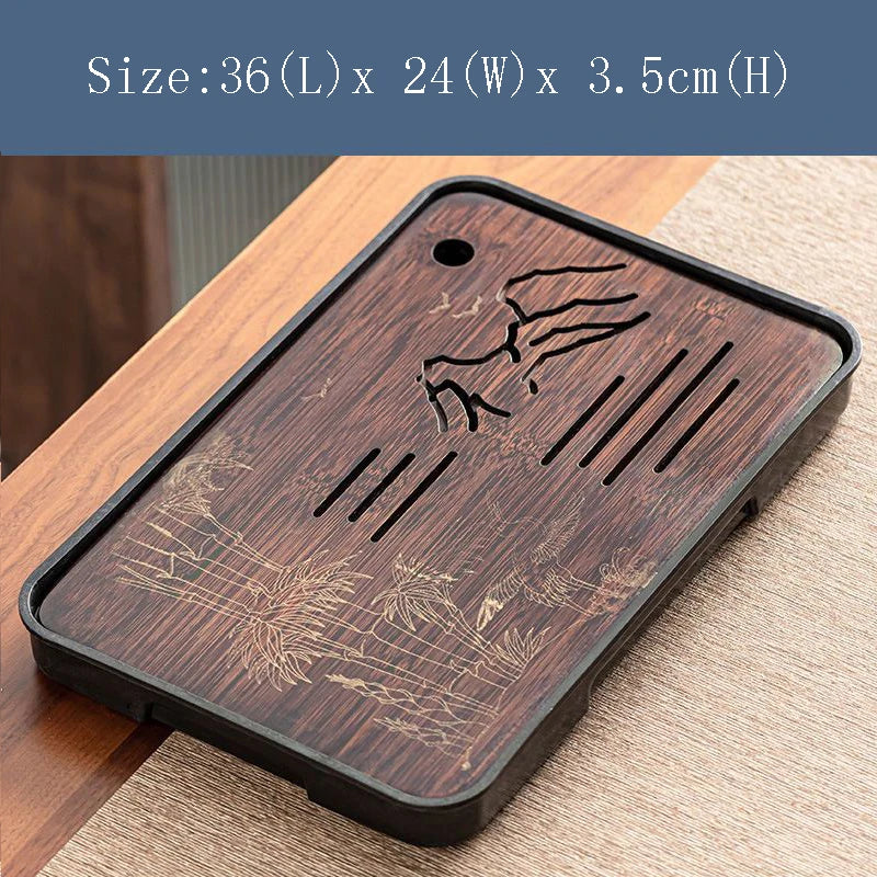 Bamboo Kungfu Tea Tray New Household Simple Water Storage Japanese Rectangular Modern Tea Table Dry wet amphibious Tray Tea Gift