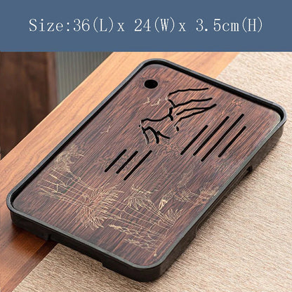 Bamboo Kungfu Tea Tray New Household Simple Water Storage Japanese Rectangular Modern Tea Table Dry wet amphibious Tray Tea Gift