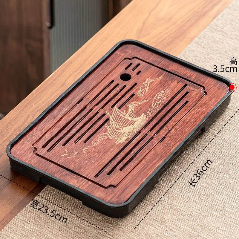 Bamboo Kungfu Tea Tray New Household Simple Water Storage Japanese Rectangular Modern Tea Table Dry wet amphibious Tray Tea Gift
