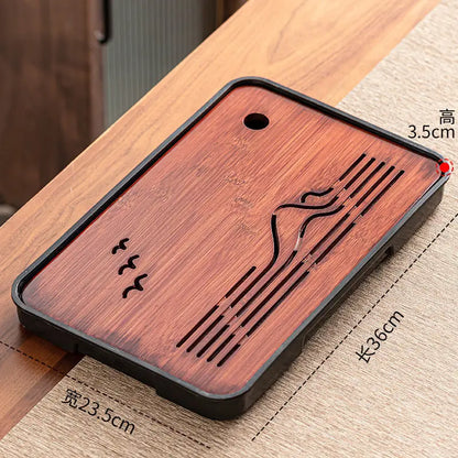 Bamboo Kungfu Tea Tray New Household Simple Water Storage Japanese Rectangular Modern Tea Table Dry wet amphibious Tray Tea Gift