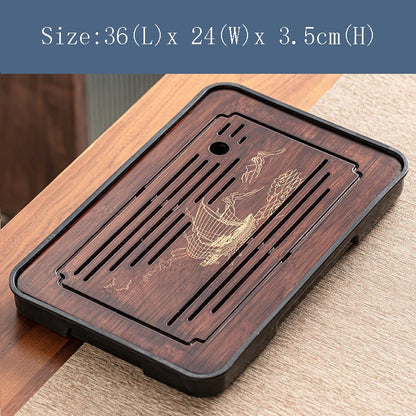 Bamboo Kungfu Tea Tray New Household Simple Water Storage Japanese Rectangular Modern Tea Table Dry wet amphibious Tray Tea Gift