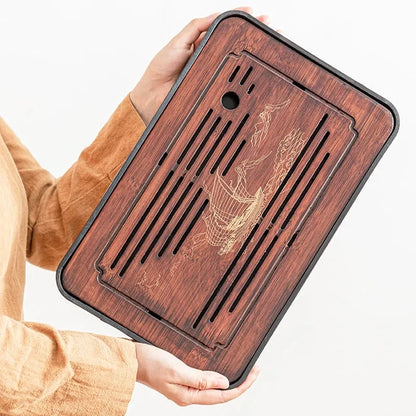 Bamboo Kungfu Tea Tray New Household Simple Water Storage Japanese Rectangular Modern Tea Table Dry wet amphibious Tray Tea Gift