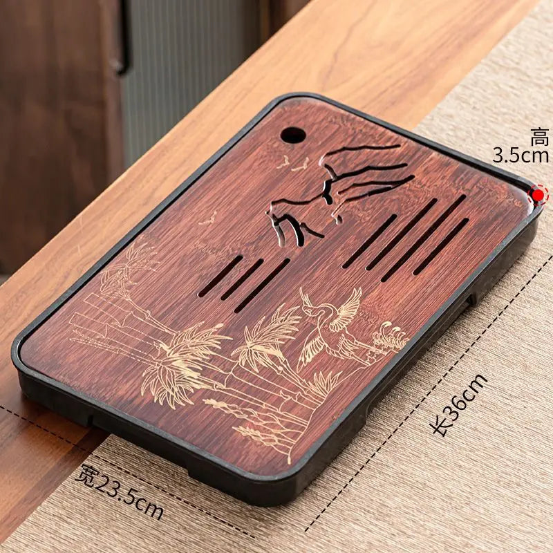 Bamboo Kungfu Tea Tray New Household Simple Water Storage Japanese Rectangular Modern Tea Table Dry wet amphibious Tray Tea Gift
