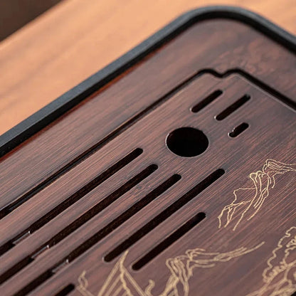 Bamboo Kungfu Tea Tray New Household Simple Water Storage Japanese Rectangular Modern Tea Table Dry wet amphibious Tray Tea Gift