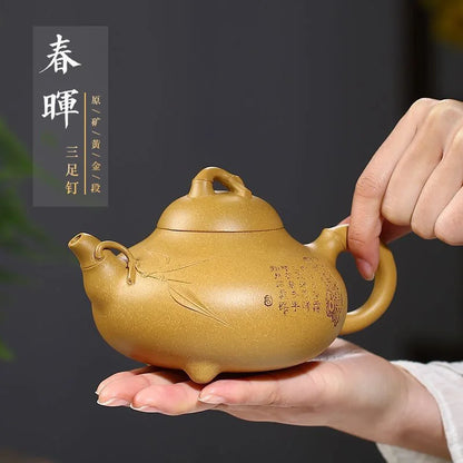 Bamboo Purple Clay Pot Chunhui Pot Rain Medium Sand Tea Set Factory Wholesale Raw Ore Gold Section Teapot One Piece Dropshipping