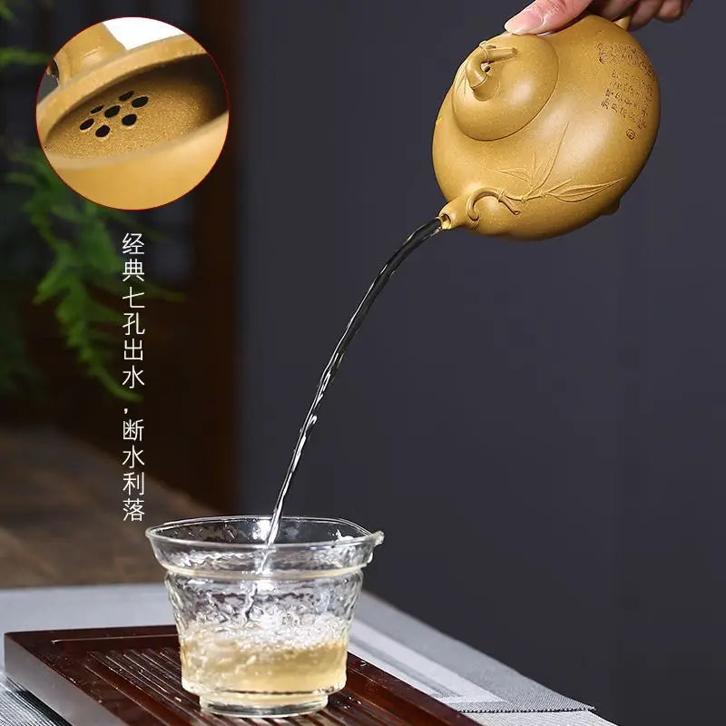 Bamboo Purple Clay Pot Chunhui Pot Rain Medium Sand Tea Set Factory Wholesale Raw Ore Gold Section Teapot One Piece Dropshipping