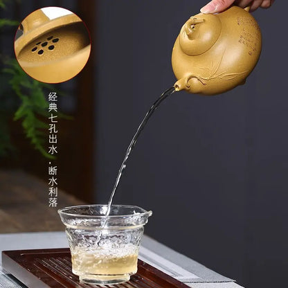 Bamboo Purple Clay Pot Chunhui Pot Rain Medium Sand Tea Set Factory Wholesale Raw Ore Gold Section Teapot One Piece Dropshipping