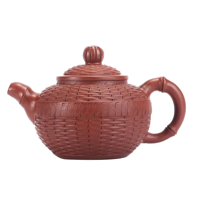 Bamboo Woven Round Bead Pot, Zisha Teapot, Yixing Handmade Pot, Kung-Fu Teaware, Purple Clay Drinkware for Puer Green
