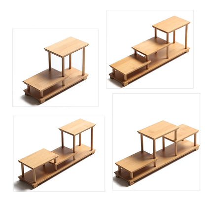 Bamboo and wood decorative shelf Used for statues, vases, tea sets, props, display stands Handmade ，Antique storage shelf