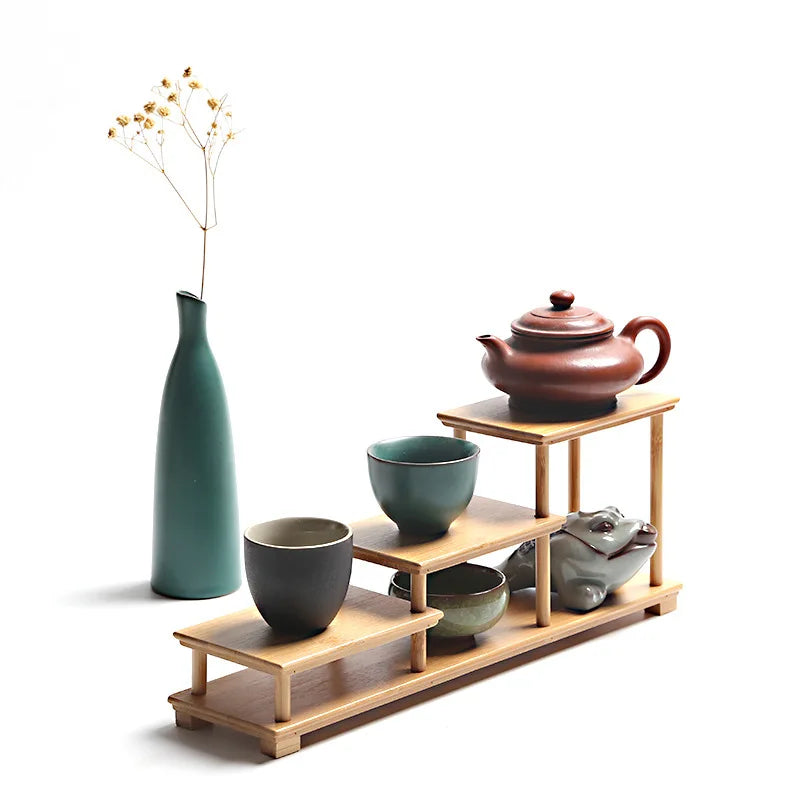 Bamboo and wood decorative shelf Used for statues, vases, tea sets, props, display stands Handmade ，Antique storage shelf