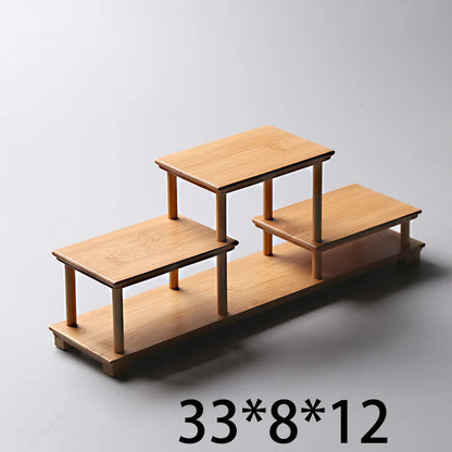 Bamboo and wood decorative shelf Used for statues, vases, tea sets, props, display stands Handmade ，Antique storage shelf