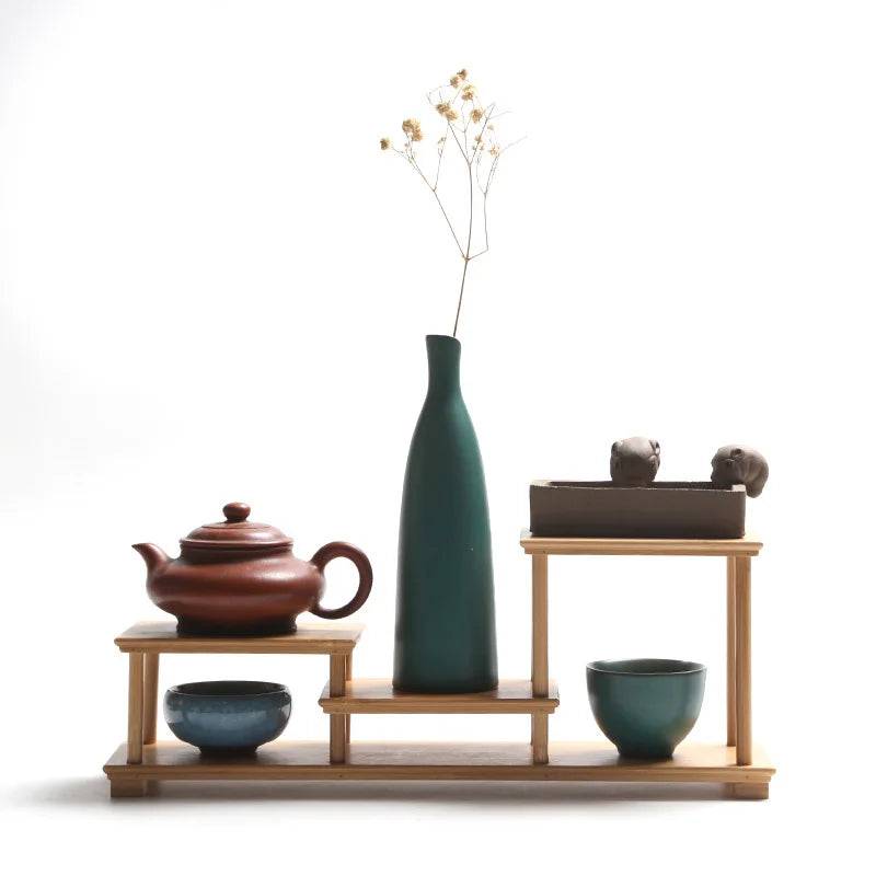 Bamboo and wood decorative shelf Used for statues, vases, tea sets, props, display stands Handmade ，Antique storage shelf