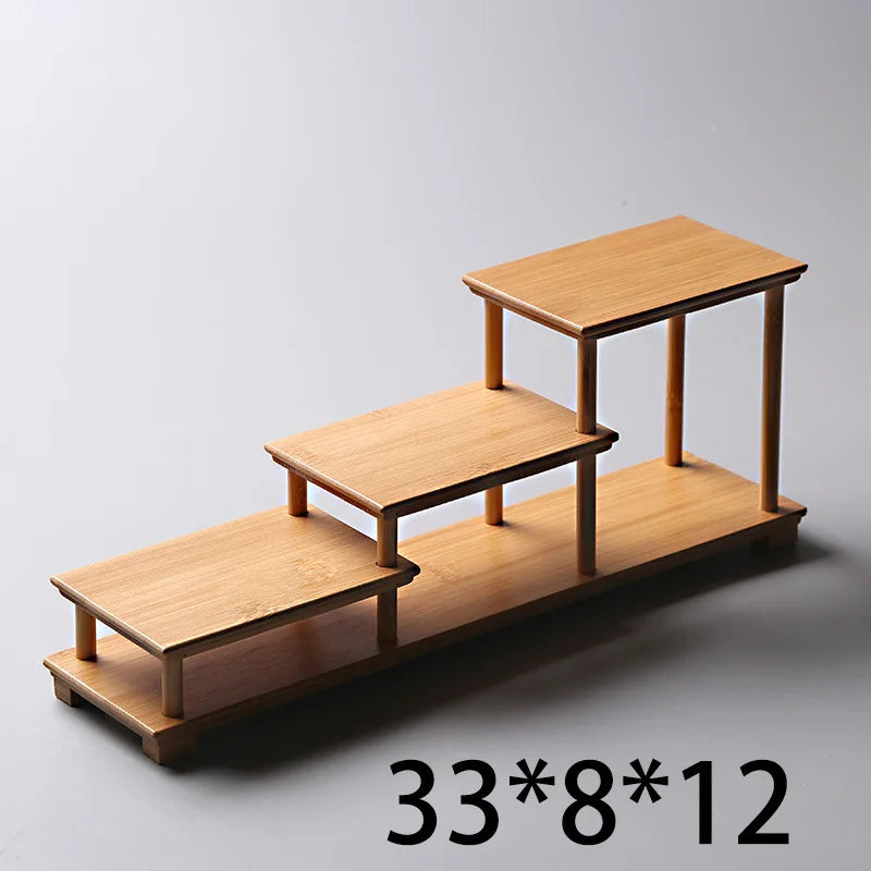 Bamboo and wood decorative shelf Used for statues, vases, tea sets, props, display stands Handmade ，Antique storage shelf