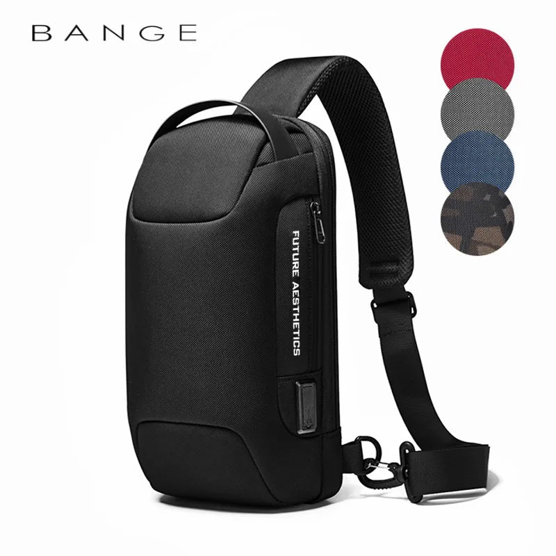 Bange Men's Waterproof Crossbody Bag USB Oxford Anti-theft Shoulder Sling Bag Multifunction Travel Messenger Chest Pack For Male