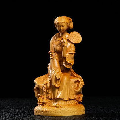Baochai Statue Dream of The Red Chamber Characters Beautiful Boxwood Wood Carving Chinese Style Home Decoration Ornaments