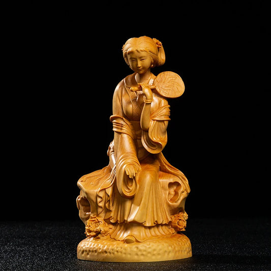 Baochai Statue Dream of The Red Chamber Characters Beautiful Boxwood Wood Carving Chinese Style Home Decoration Ornaments
