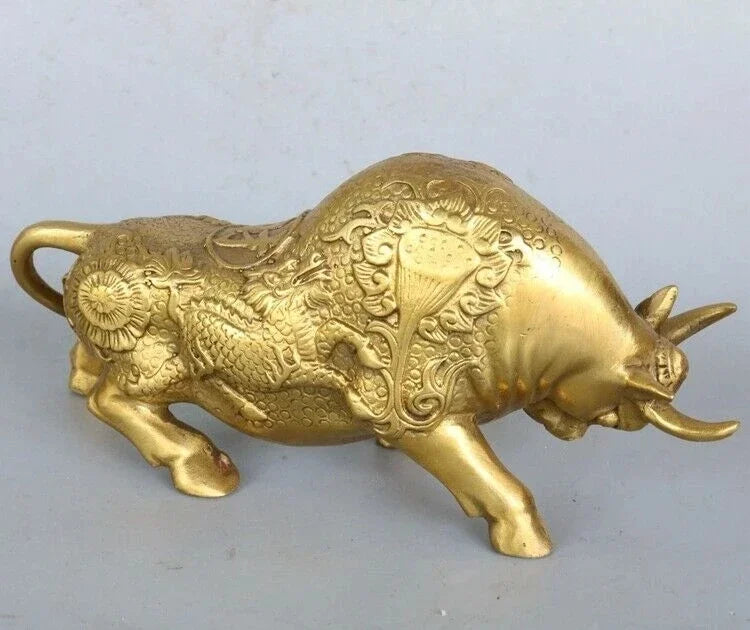 Barang Antik Cina Fengshui Tembaga Ware Kuningan Sapi Patung Cv117