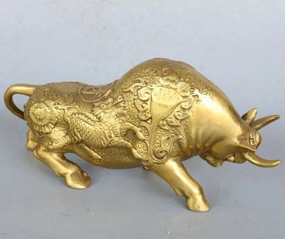 Barang Antik Cina Fengshui Tembaga Ware Kuningan Sapi Patung Cv117