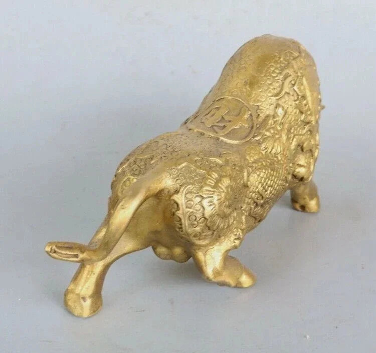 Barang Antik Cina Fengshui Tembaga Ware Kuningan Sapi Patung Cv117