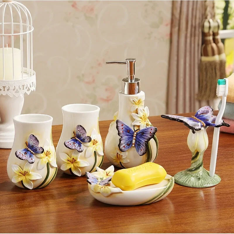 Bathroom Supplies Ceramic Bathroom Lotion Dispenser, Toothbrush Holder Tumbler and Soap Dish Home Decoration Wedding Gift
