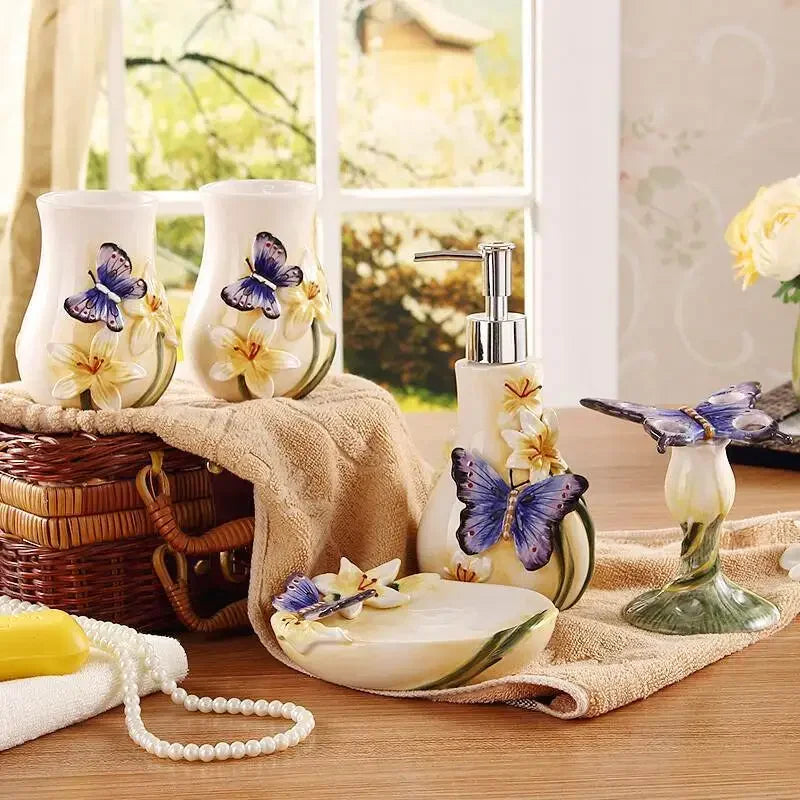 Bathroom Supplies Ceramic Bathroom Lotion Dispenser, Toothbrush Holder Tumbler and Soap Dish Home Decoration Wedding Gift