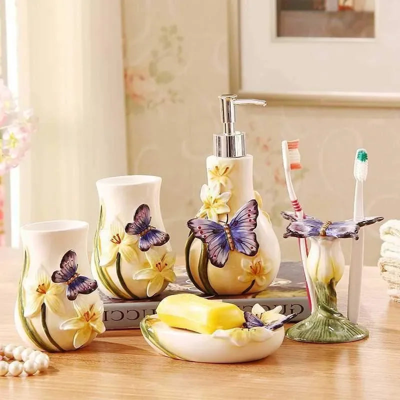 Bathroom Supplies Ceramic Bathroom Lotion Dispenser, Toothbrush Holder Tumbler and Soap Dish Home Decoration Wedding Gift