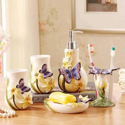 Bathroom Supplies Ceramic Bathroom Lotion Dispenser, Toothbrush Holder Tumbler and Soap Dish Home Decoration Wedding Gift