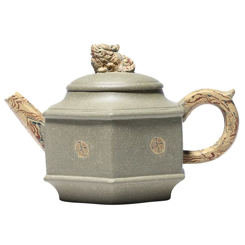 Bean Green Clay 6-Party Auspicious Pot Zisha Teapot Yixing Handmade Pot, Kung-Fu Teaware Purple Clay Drinkware for Puer Green