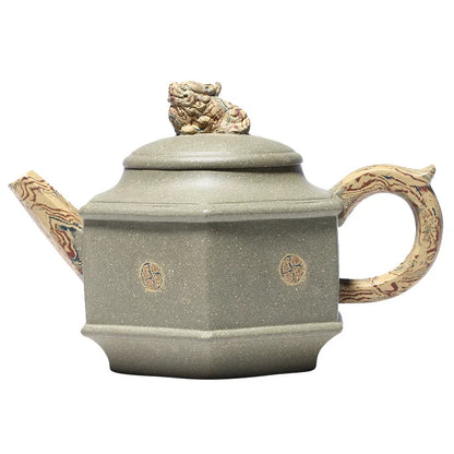 Bean Green Clay 6-Party Auspicious Pot Zisha Teapot Yixing Handmade Pot, Kung-Fu Teaware Purple Clay Drinkware for Puer Green