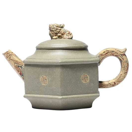 Bean Green Clay 6-Party Auspicious Pot Zisha Teapot Yixing Handmade Pot, Kung-Fu Teaware Purple Clay Drinkware for Puer Green