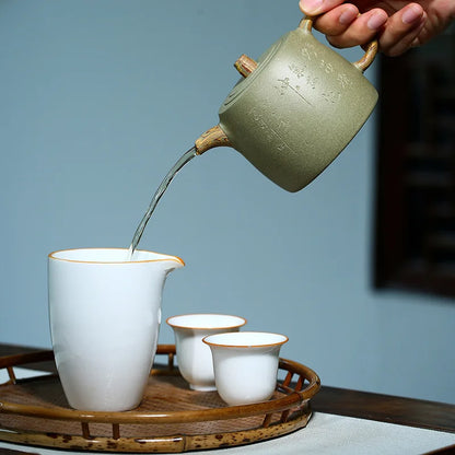 Bean Green Clay Hand-painted Pit Pot, Zisha Teapot, Yixing Handmade Pot, Kung-Fu Teaware, Purple Clay Drinkware for Puer