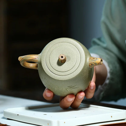 Bean Green Clay Hand-painted Pit Pot, Zisha Teapot, Yixing Handmade Pot, Kung-Fu Teaware, Purple Clay Drinkware for Puer