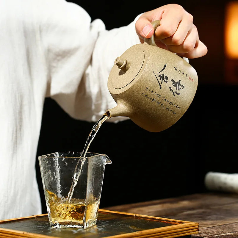 Bean Green Mud Willing to Han Duo Pot, Zisha Teapot, Yixing Handmade Pot, Kung-Fu Teaware, Purple Clay, Drinkware for Puer Green