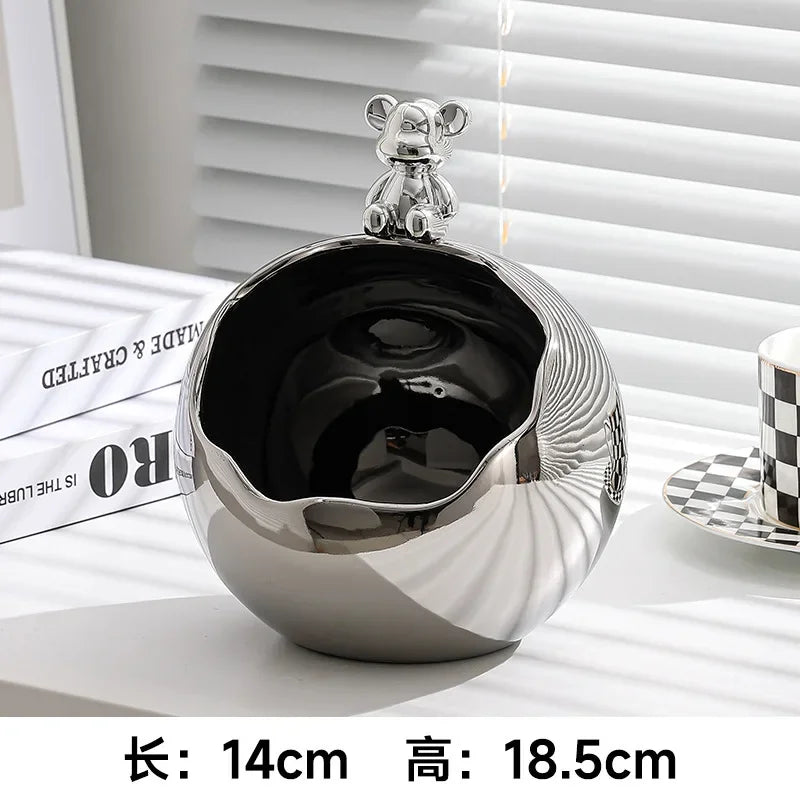 Bear Tray Figurines Creative Piggy Bank Living Room Bedroom Key Storage Decor Ornament Candy Container Animal Statues Decoration