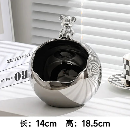 Bear Tray Figurines Creative Piggy Bank Living Room Bedroom Key Storage Decor Ornament Candy Container Animal Statues Decoration