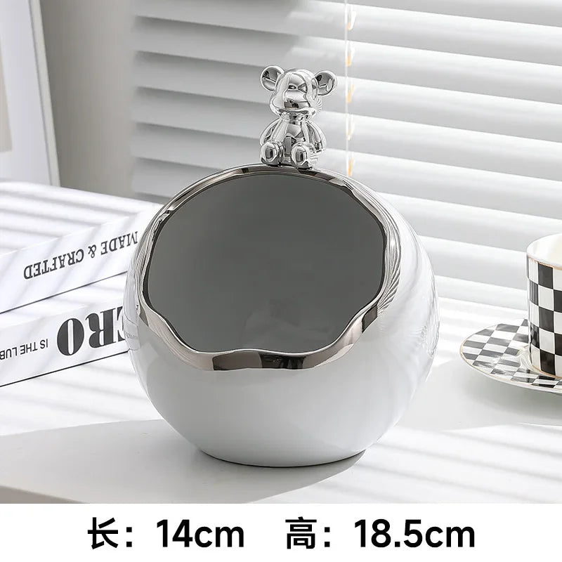 Bear Tray Figurines Creative Piggy Bank Living Room Bedroom Key Storage Decor Ornament Candy Container Animal Statues Decoration